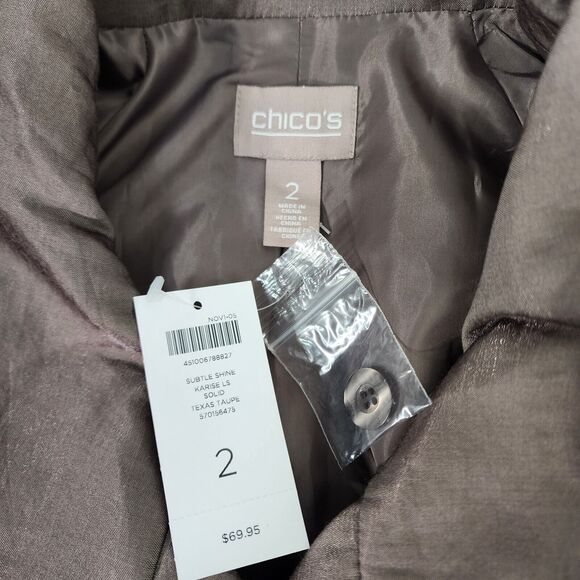 Chico's Womens Jacket Size 2 Large Subtle Shine Karise Long Sleeve Taupe Button - Picture 7 of 12